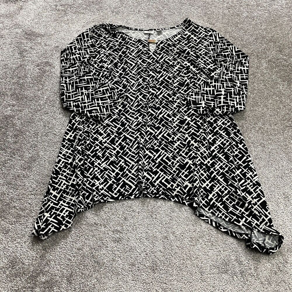 Cato Blouse Shirt Womens Plus 18/20W Black Long Sleeve Stretch Keyhole Neck Top